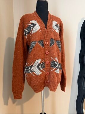 Rust Brown Patterned Men's Cardigan Sweater